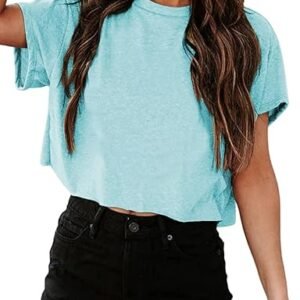 Pale Aqua Short Sleeve Crop Tops