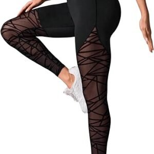 Black Geometric Mesh Panel Leggings